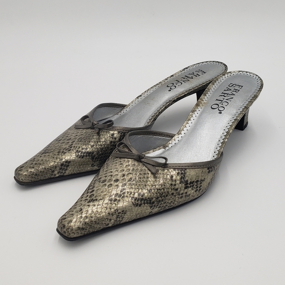 Franco Sarto Black Leather Crocodile Heel Mules Size 9 - Picture 2 of 9